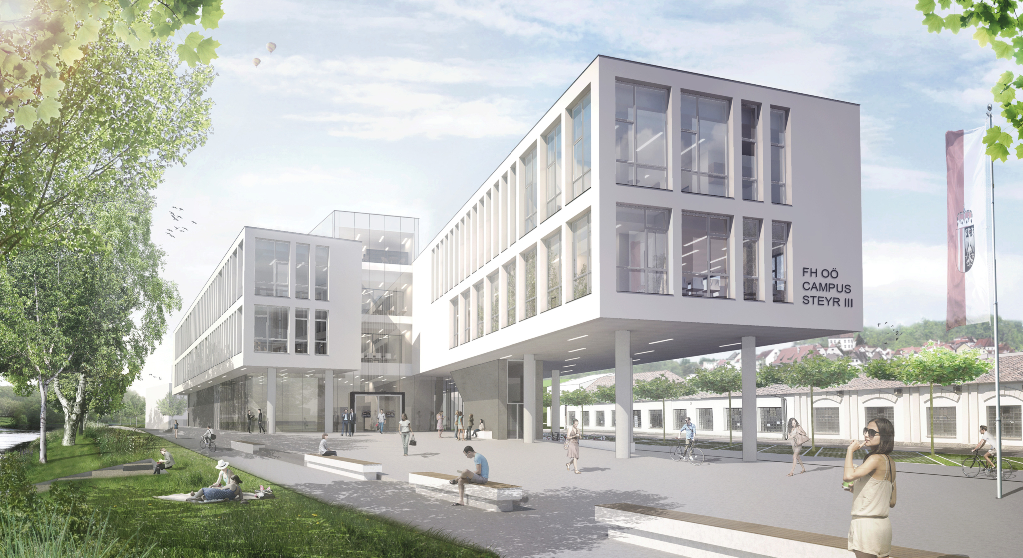 Außenansicht des neuen Campus Steyr.