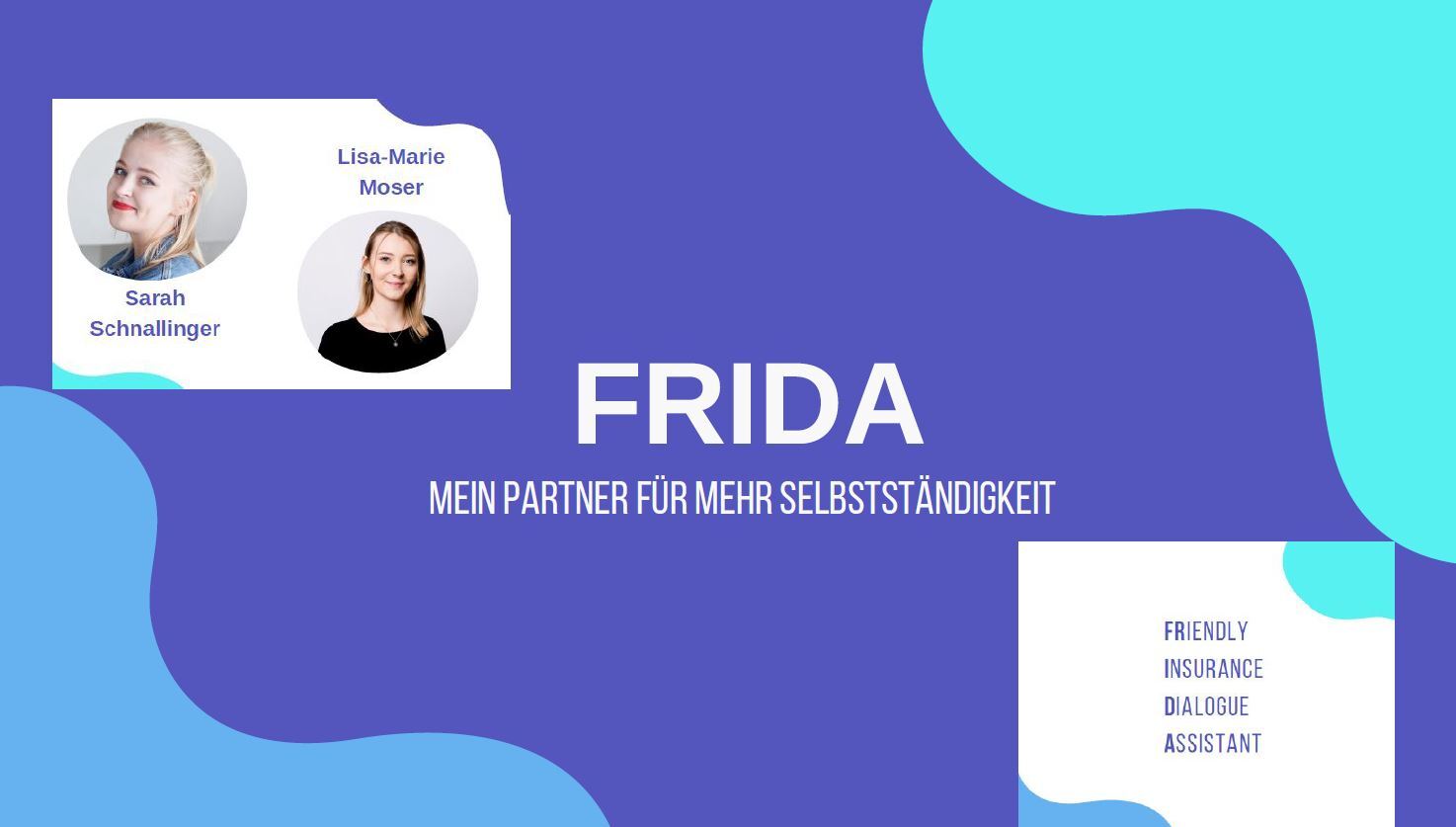 Poster  mit Projektnamen "FRIDA". Links oben 2 Personen die in die Kamera blicken