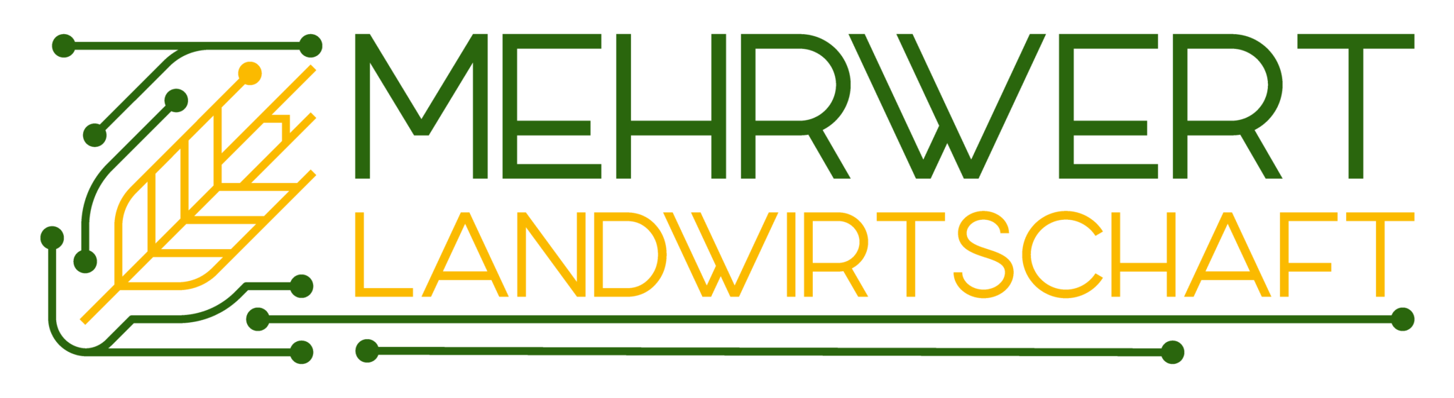 Logo mit dem Text „MEHRWERT LANDWIRTSCHAFT“ in grüner und gelber Schrift