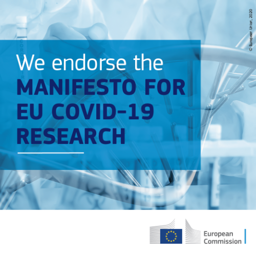 Ein Bild der European Commission mit der Aufschrift "We endorse the MANIFESTO FOR EU COVID-19 RESEARCH"